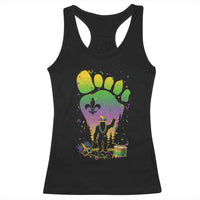 Mardi Gras Bigfoot Racerback Tank Top Sasquatch Forest Footprint Carnival Party