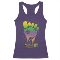 Mardi Gras Bigfoot Racerback Tank Top Sasquatch Forest Footprint Carnival Party