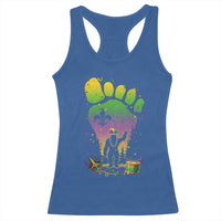Mardi Gras Bigfoot Racerback Tank Top Sasquatch Forest Footprint Carnival Party