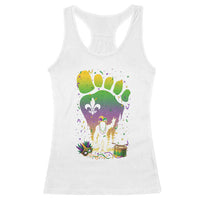 Mardi Gras Bigfoot Racerback Tank Top Sasquatch Forest Footprint Carnival Party