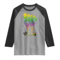 Mardi Gras Bigfoot Raglan Shirt Sasquatch Forest Footprint Carnival Party