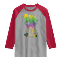 Mardi Gras Bigfoot Raglan Shirt Sasquatch Forest Footprint Carnival Party