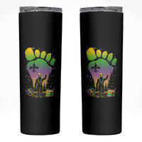 Mardi Gras Bigfoot Skinny Tumbler Sasquatch Forest Footprint Carnival Party