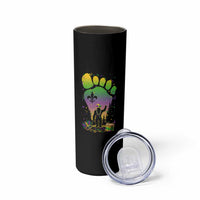 Mardi Gras Bigfoot Skinny Tumbler Sasquatch Forest Footprint Carnival Party