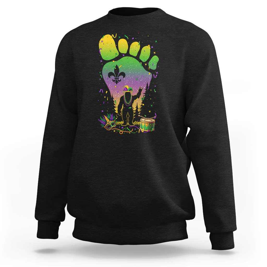 Mardi Gras Bigfoot Sweatshirt Sasquatch Forest Footprint Carnival Party