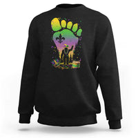 Mardi Gras Bigfoot Sweatshirt Sasquatch Forest Footprint Carnival Party