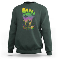 Mardi Gras Bigfoot Sweatshirt Sasquatch Forest Footprint Carnival Party