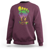 Mardi Gras Bigfoot Sweatshirt Sasquatch Forest Footprint Carnival Party