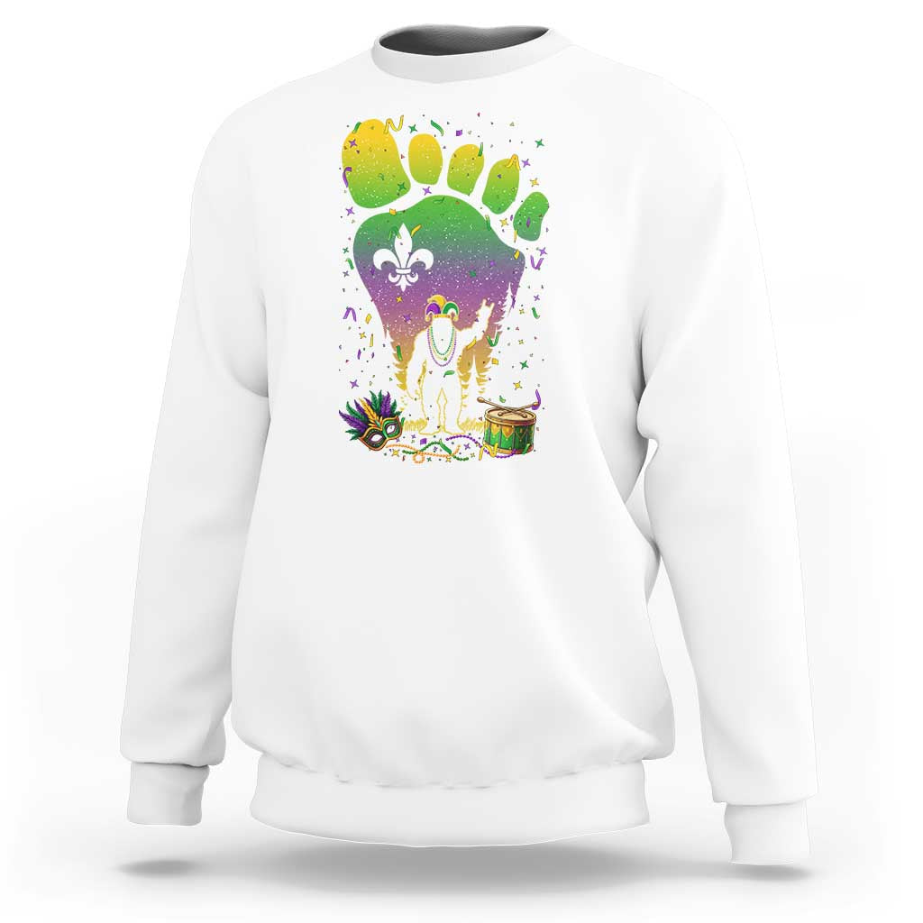 Mardi Gras Bigfoot Sweatshirt Sasquatch Forest Footprint Carnival Party