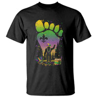 Mardi Gras Bigfoot T Shirt Sasquatch Forest Footprint Carnival Party