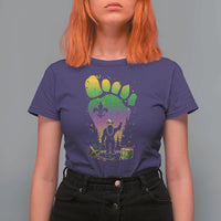 Mardi Gras Bigfoot T Shirt For Women Sasquatch Forest Footprint Carnival Party