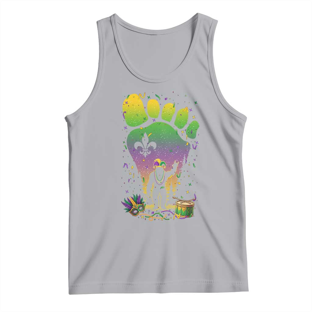 Mardi Gras Bigfoot Tank Top Sasquatch Forest Footprint Carnival Party