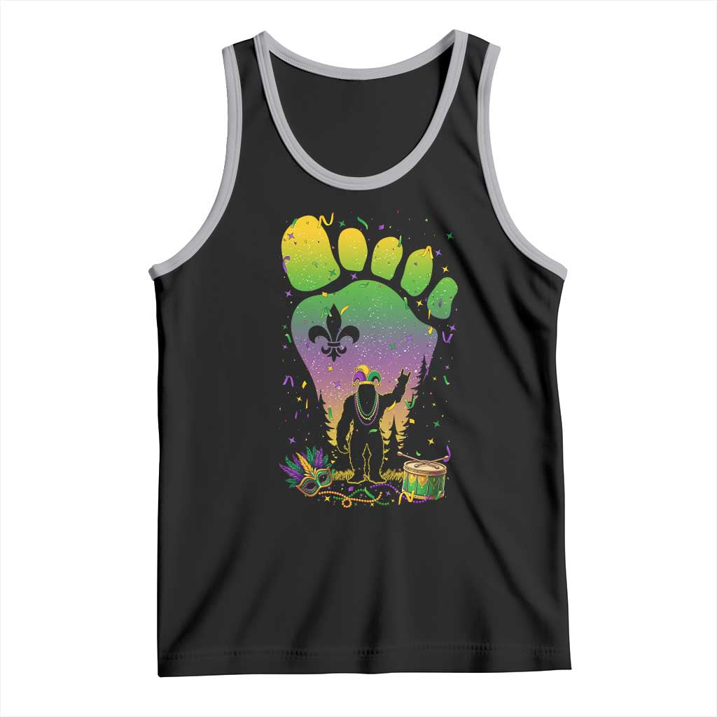 Mardi Gras Bigfoot Tank Top Sasquatch Forest Footprint Carnival Party