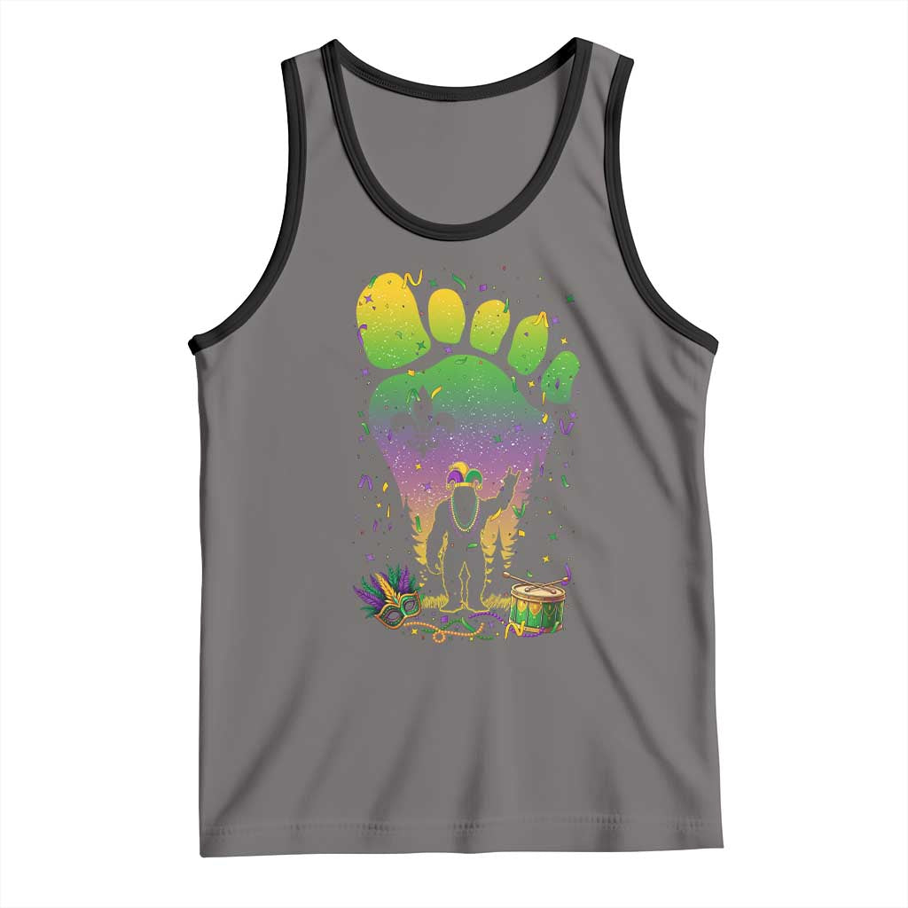 Mardi Gras Bigfoot Tank Top Sasquatch Forest Footprint Carnival Party