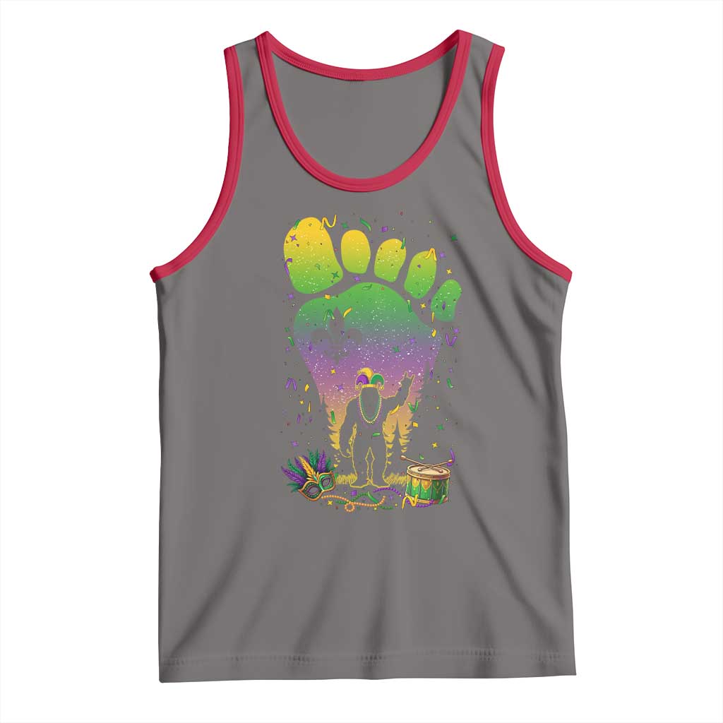Mardi Gras Bigfoot Tank Top Sasquatch Forest Footprint Carnival Party