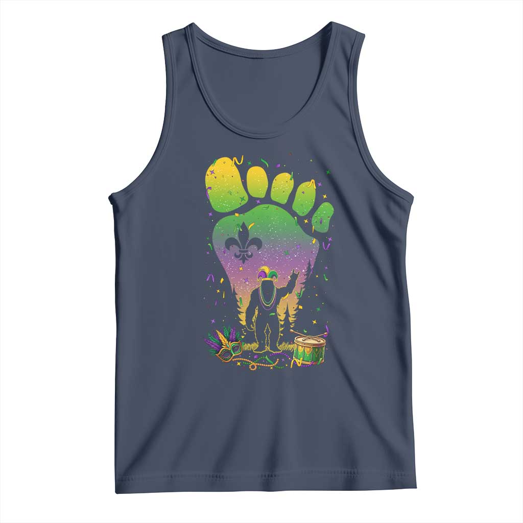 Mardi Gras Bigfoot Tank Top Sasquatch Forest Footprint Carnival Party