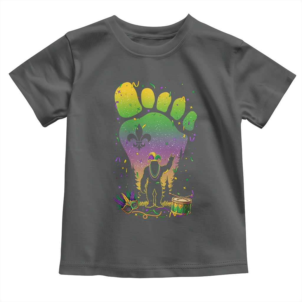 Mardi Gras Bigfoot Toddler T Shirt Sasquatch Forest Footprint Carnival Party