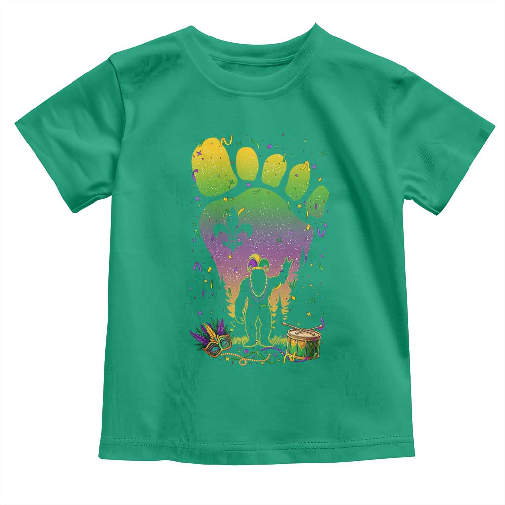 Mardi Gras Bigfoot Toddler T Shirt Sasquatch Forest Footprint Carnival Party