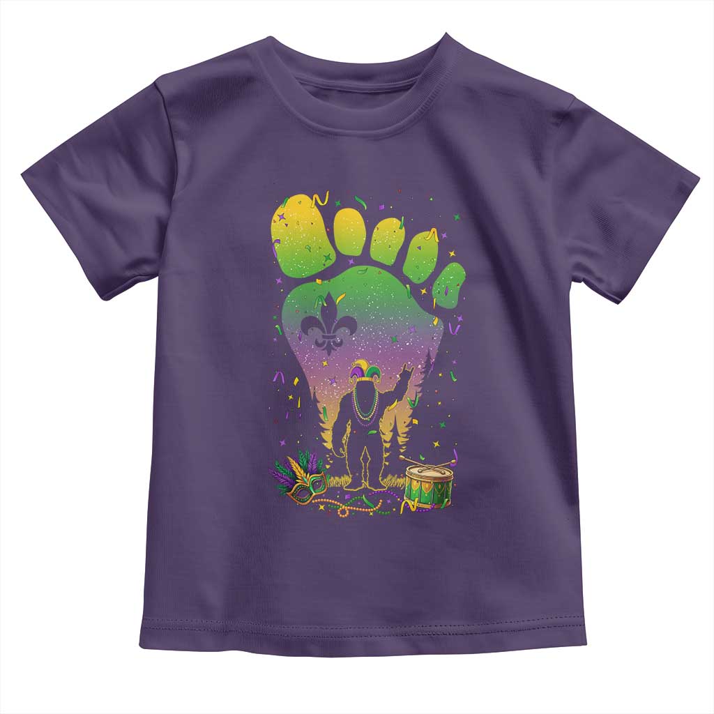 Mardi Gras Bigfoot Toddler T Shirt Sasquatch Forest Footprint Carnival Party