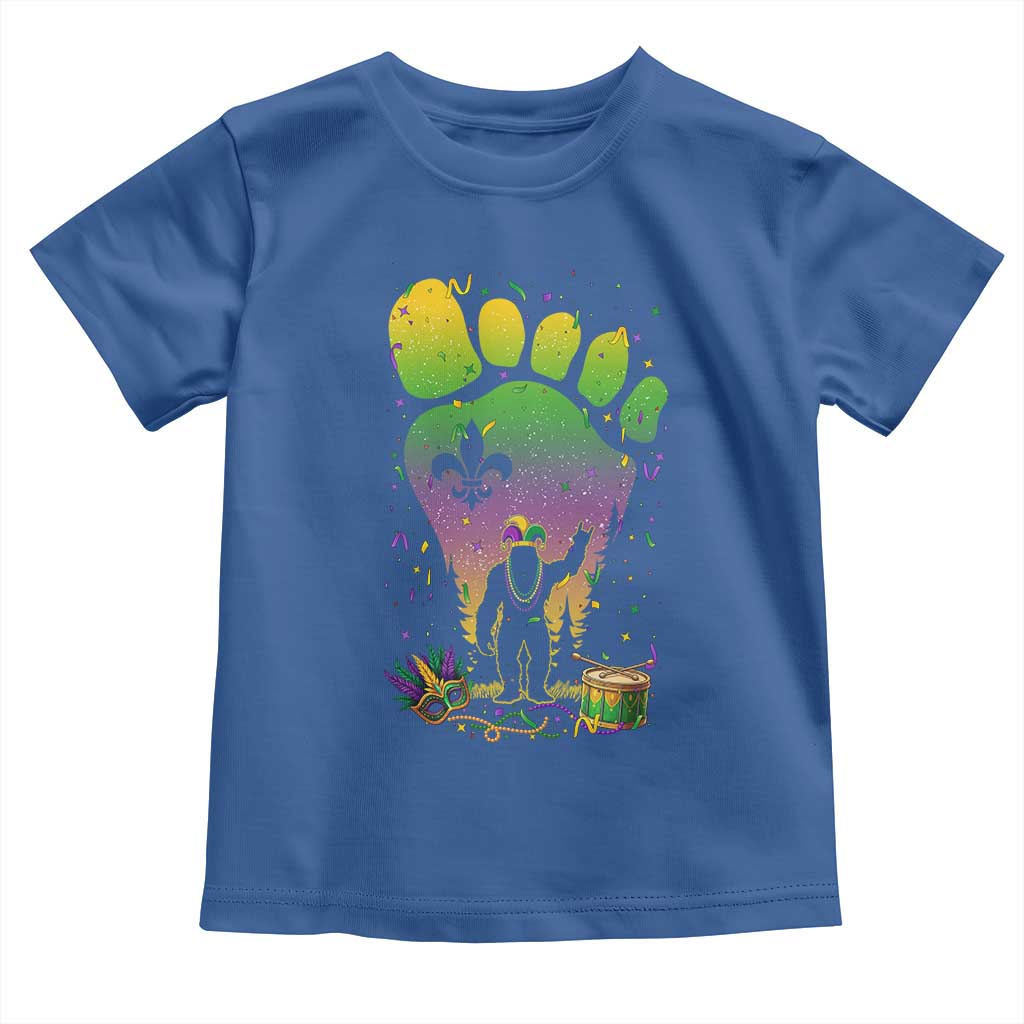 Mardi Gras Bigfoot Toddler T Shirt Sasquatch Forest Footprint Carnival Party