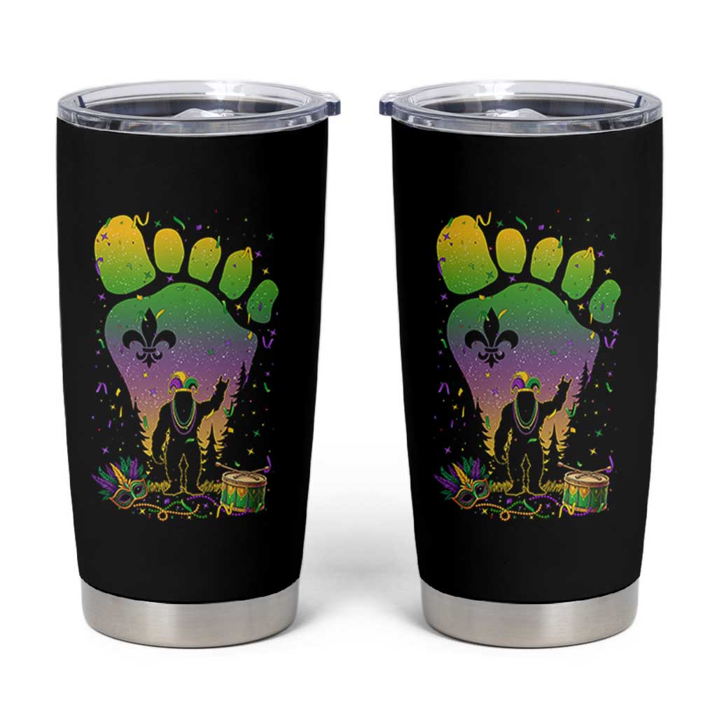 Mardi Gras Bigfoot Tumbler Cup Sasquatch Forest Footprint Carnival Party