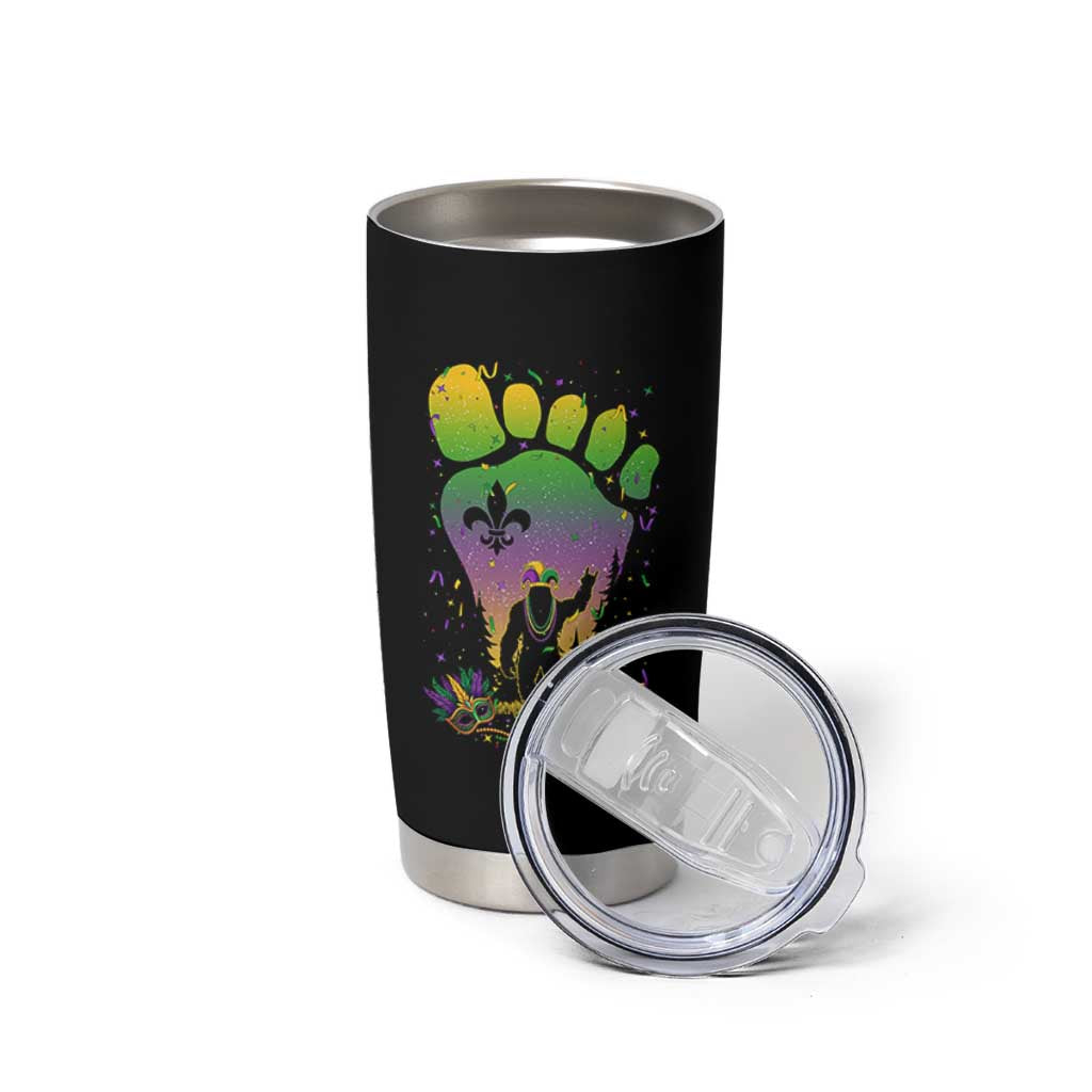 Mardi Gras Bigfoot Tumbler Cup Sasquatch Forest Footprint Carnival Party