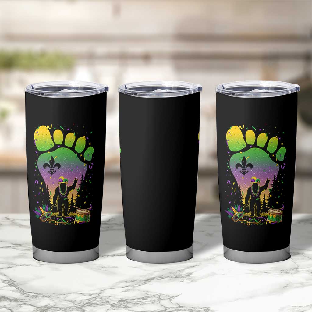 Mardi Gras Bigfoot Tumbler Cup Sasquatch Forest Footprint Carnival Party