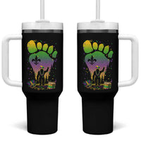 Mardi Gras Bigfoot Tumbler With Handle Sasquatch Forest Footprint Carnival Party