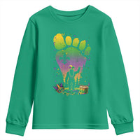 Mardi Gras Bigfoot Youth Sweatshirt Sasquatch Forest Footprint Carnival Party