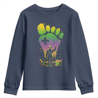 Mardi Gras Bigfoot Youth Sweatshirt Sasquatch Forest Footprint Carnival Party