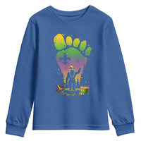 Mardi Gras Bigfoot Youth Sweatshirt Sasquatch Forest Footprint Carnival Party