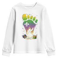 Mardi Gras Bigfoot Youth Sweatshirt Sasquatch Forest Footprint Carnival Party
