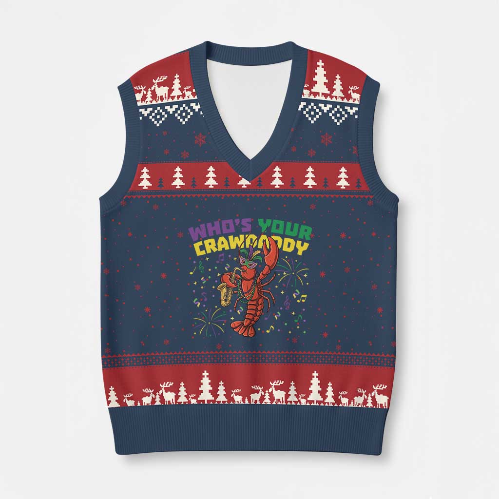 Mardi Gras Crawfish V-Neck Knit Sweater Vest Who Is Your Crawdaddy Carnival Party