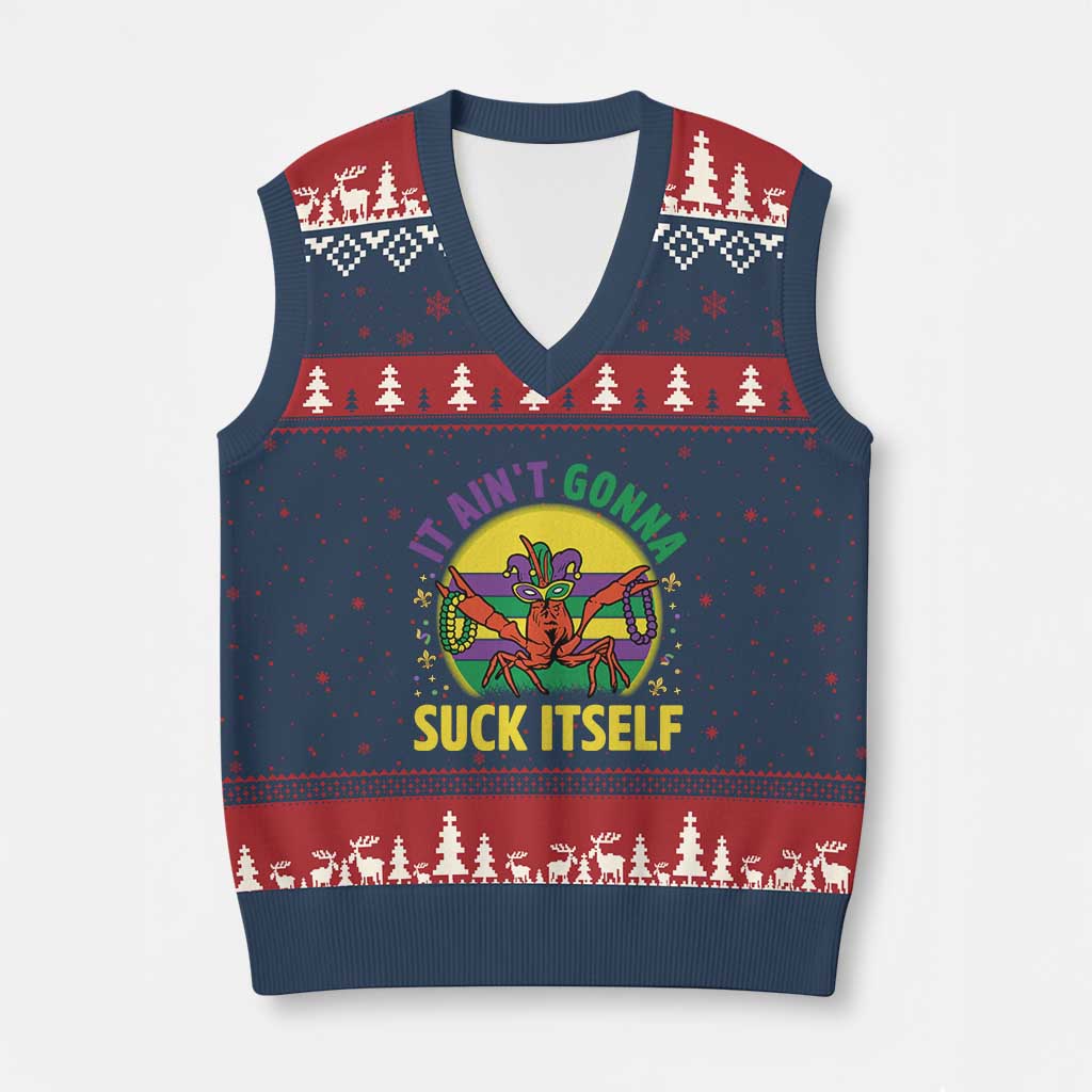 Mardi Gras Crawfish V-Neck Knit Sweater Vest It Ain't Gonna Suck Itself