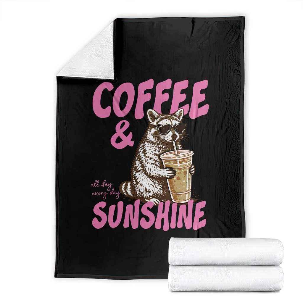Iced Coffee and Sunshine Throw Blanket Funny Raccoon Summer Coffee Lover Gift