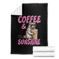 Iced Coffee and Sunshine Throw Blanket Funny Raccoon Summer Coffee Lover Gift
