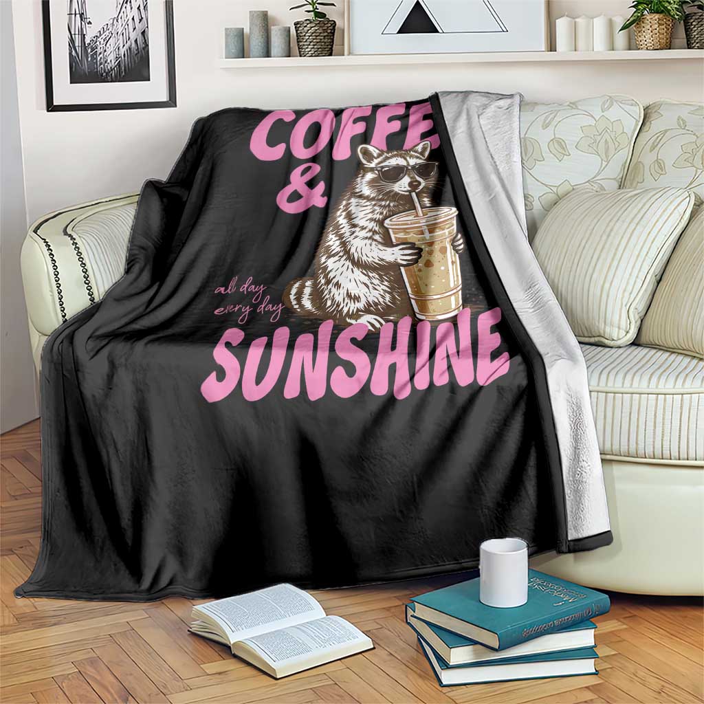 Iced Coffee and Sunshine Throw Blanket Funny Raccoon Summer Coffee Lover Gift