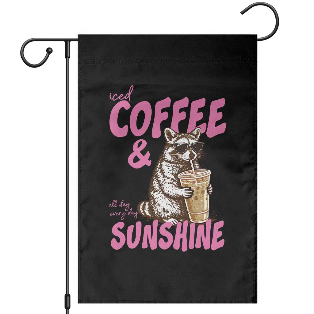 Iced Coffee and Sunshine Garden Flag Funny Raccoon Summer Coffee Lover Gift