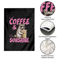 Iced Coffee and Sunshine Garden Flag Funny Raccoon Summer Coffee Lover Gift