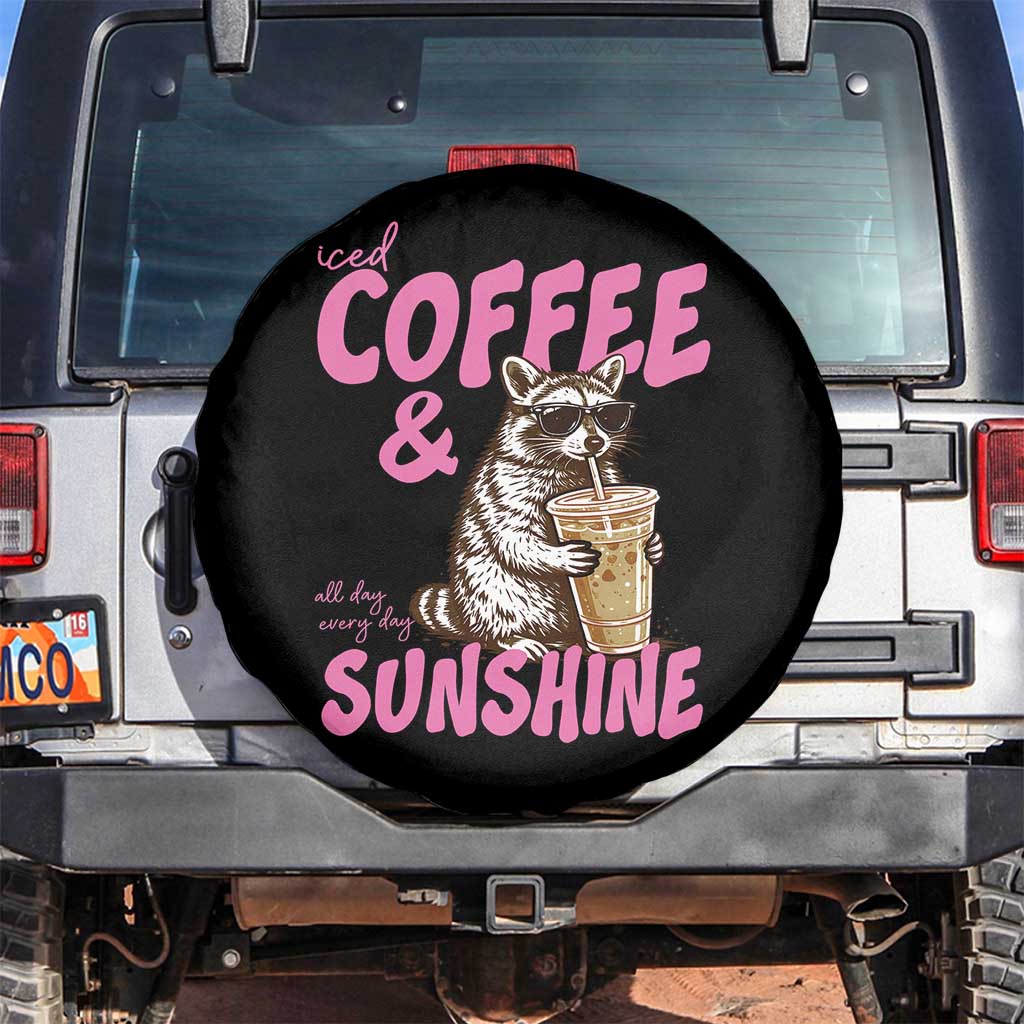 Iced Coffee and Sunshine Spare Tire Cover Funny Raccoon Summer Coffee Lover Gift