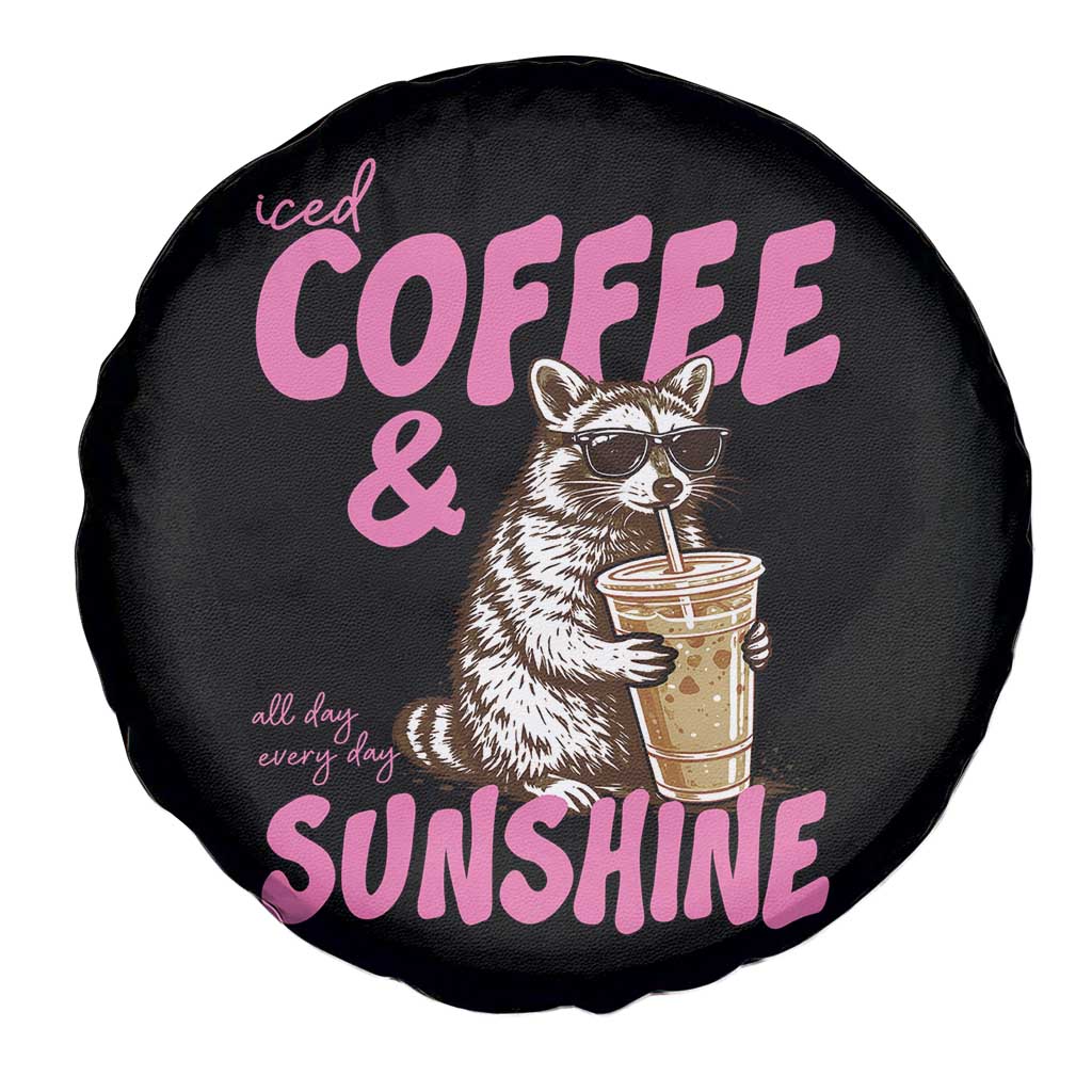 Iced Coffee and Sunshine Spare Tire Cover Funny Raccoon Summer Coffee Lover Gift