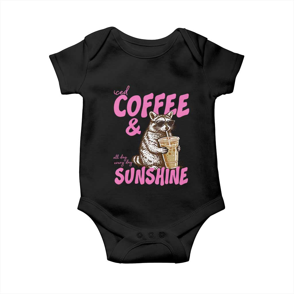 Iced Coffee and Sunshine Baby Onesie Funny Raccoon Summer Coffee Lover Gift