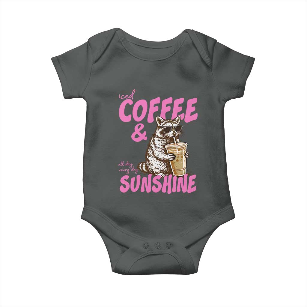 Iced Coffee and Sunshine Baby Onesie Funny Raccoon Summer Coffee Lover Gift