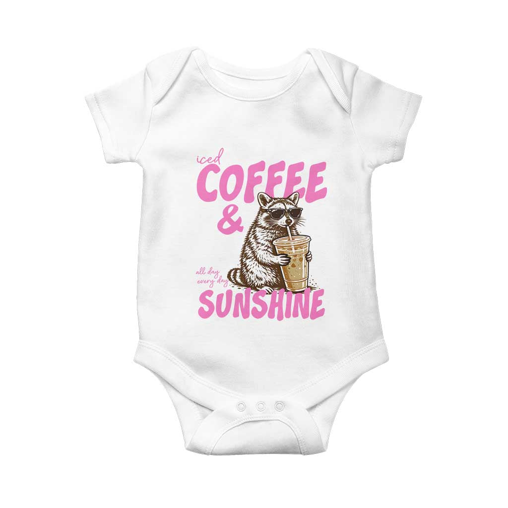Iced Coffee and Sunshine Baby Onesie Funny Raccoon Summer Coffee Lover Gift