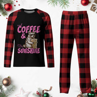 Iced Coffee and Sunshine Plaid Pajama Set Funny Raccoon Summer Coffee Lover Gift