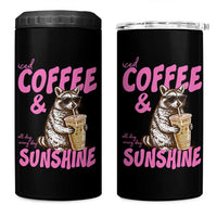 Iced Coffee and Sunshine 4 in 1 Can Cooler Tumbler Funny Raccoon Summer Coffee Lover Gift