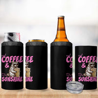 Iced Coffee and Sunshine 4 in 1 Can Cooler Tumbler Funny Raccoon Summer Coffee Lover Gift