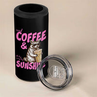 Iced Coffee and Sunshine 4 in 1 Can Cooler Tumbler Funny Raccoon Summer Coffee Lover Gift