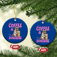 Iced Coffee and Sunshine Ceramic Ornament Funny Raccoon Summer Coffee Lover Gift