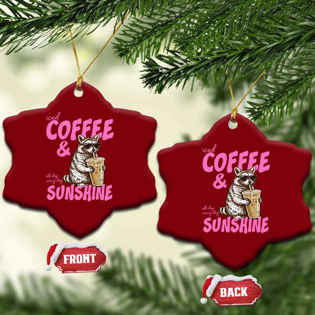 Iced Coffee and Sunshine Ceramic Ornament Funny Raccoon Summer Coffee Lover Gift